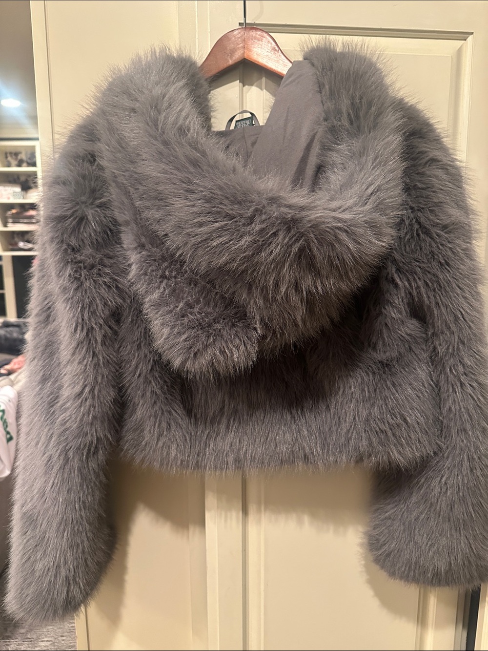 wild fable Gray Faux Fur Cropped Jacket